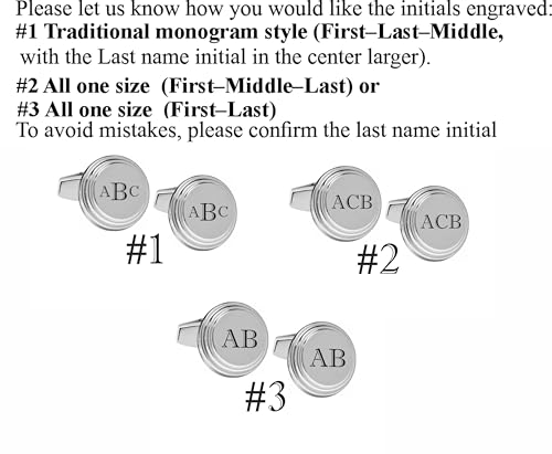Personalized Silver Beveled Circle Cufflinks & Tie Pin Set Engraved Free - Custom Monogram Tie Tack - Gift For Him -Groomsman Gift, Free Engraving - Ships from USA