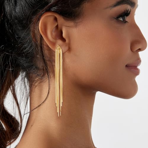 Luxval Rhinestone Earrings Dangling for Women Sparkly Silver Dangle Earrings Girls Long Chandelier Earrings Tassel Lightweight Ear Studs Cubic Zirconia Crystal Statement - color: Gold-Rope chandelier