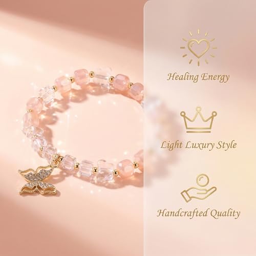 jasonking Butterfly Crystal Stretch Bracelet for Women,Birthday Gift for Mothers,Mother's Day gift - color: light yellow