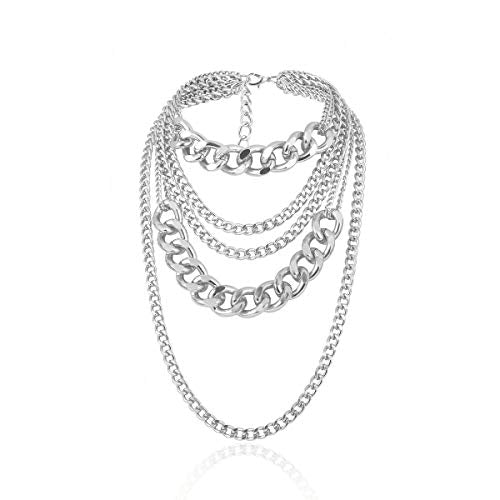CSIYANJRY99 Chunky Gold Necklaces for Women,Multilayer Punk 80s Hip Hop Necklace,Layered Cuban Link Chain Statement Necklace 90s Freaknik Outfit Accessories for Women - color: Chunky Silver