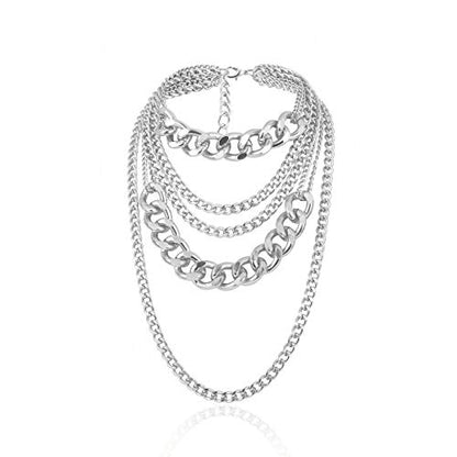 CSIYANJRY99 Chunky Gold Necklaces for Women,Multilayer Punk 80s Hip Hop Necklace,Layered Cuban Link Chain Statement Necklace 90s Freaknik Outfit Accessories for Women - color: Chunky Silver