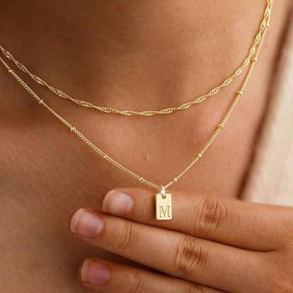 M MOOHAM Layered Initial Necklaces for Women - 14K-Gold-Plated A-Z Necklace | 14K-Gold-Plated Initial Necklace, Dainty Initial Necklaces Jewelry, Letter Necklace for Women Teen Girls, Birthday Gifts - color: V