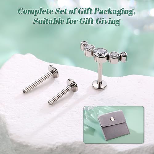 LOLIAS 16G G23 Titanium Tragus Conch Helix Piercing Jewelry 6mm 8mm 10mm - Internally Threaded Flat Back Stud Cartilage Earrings Hypoallergenic Forward Earlobe Labret Tragus Piercing Jewelry - color: 5 CZ-Titanium