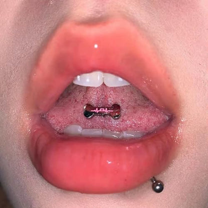 14G Cute Bone Tongue Rings for Women 316L Surgical Stainless Steel Tongue Straight Barbell Tongue Body Piercing Jewelry - color: Pink