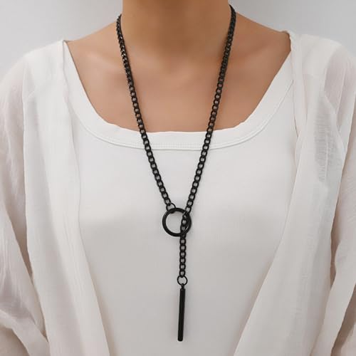 sroyte Slip Chain Necklaces for Women,Stainless Steel O-Ring Adjustable Lariat Y-Necklace,Punk Gothic Cuban Collar Choker Necklace for women - size: 25"