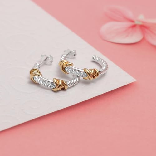 LeCalla Real 925 Sterling Silver C Hoop Earrings | Lightweight Small Hoops Italian Half Earring Hoops for Women - color: Twined Two-Tone-20mm