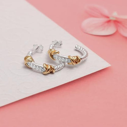 LeCalla Real 925 Sterling Silver C Hoop Earrings | Lightweight Small Hoops Italian Half Earring Hoops for Women - color: Twined Two-Tone-20mm