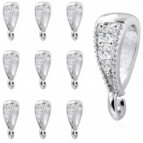 stino 10PCs Small Pendant Bail Clasps for Jewelry (White Gold Plated) | 10 Pack, Jewelry Connectors, Necklace Bails ,Secure, Jewelry Making - color: White Gold Plated