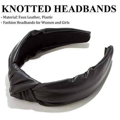 Huachi Headband, Knotted Headbands for Women Black Leather, Fashion Headbands for Women Top Knot Headband for Girls - color: 1 Pack Black - Leather