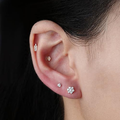 1PC ASTM F136 Titanium Mini Threadless Flat Back Stud 18G 6mm 8mm for Conch Helix Flat Tragus Labret - color: Soldered Trapezoidal - Tit