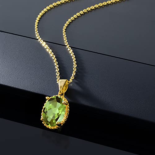 Gem Stone King 11X9MM Oval Gemstone Birthstone Pendant Necklace | 925 Sterling Silver | Solitaire Necklace For Women | With 18 Inch Chain | Fine Jewelry Gifts for Mom Women Wife Her - color: Peridot-August