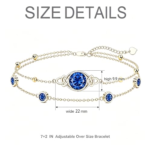 Midari 18K Gold Irish Infinity Celtic Knot Birthstone Layed Anklet Bracelet with 12 Months Birthstone Birthday Jewelry Gifts for Women Mom - color: 09-Sapphire, size: Bracelet 7"-9"