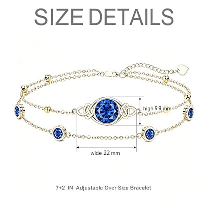 Midari 18K Gold Irish Infinity Celtic Knot Birthstone Layed Anklet Bracelet with 12 Months Birthstone Birthday Jewelry Gifts for Women Mom - color: 09-Sapphire, size: Bracelet 7"-9"