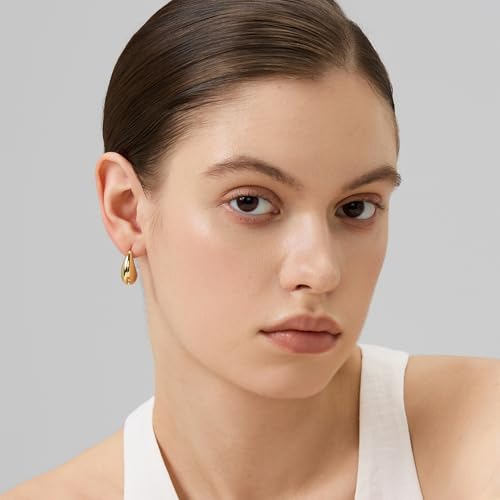 18K Gold Plated Huggie Hoop Earrings for Women, 925 Sterling Silver Post, Hypoallergenic Small Earrings - color: Curved Large Hoops