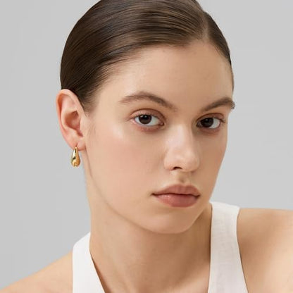 18K Gold Plated Huggie Hoop Earrings for Women, 925 Sterling Silver Post, Hypoallergenic Small Earrings - color: Curved Large Hoops