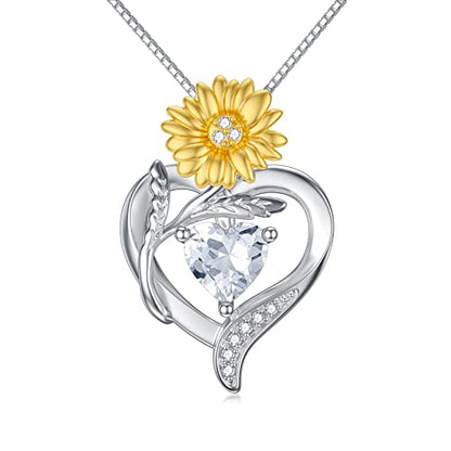 TOUPOP Birth Flower Necklace 925 Sterling Silver Heart Birthstone Pendant Necklaces Birth Month Floral Jewelry Birthday Valentines Day Mothers Day Gifts for Women Wife Mom - style: 4-April-Daisy