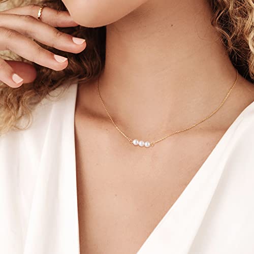Pearl Necklaces for Women,14K Real Gold Plated Dainty Cute Pearl Necklace for Women Handmade Pearl Chain Necklace Everyday Jewelry Gift - color: Bar Style-Three Pearl-Gold