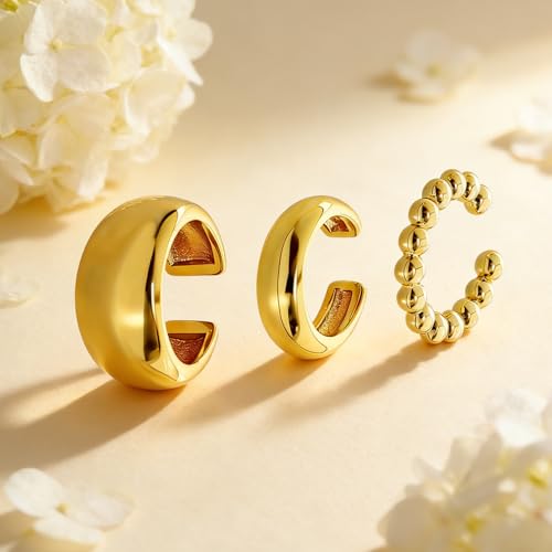 3 Pcs Ear Cuffs for Women Non Piercing Earrings Set 14K Gold/Silver Plated Ear Cuff for Non Pierced Ears Chunky Thin Clip On Earring Fake Earrings - color: Gold