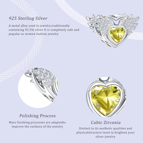 S925 12 Months Birthstone Charm for Pandora Bracelet, Gift on Birthday Christmas Mothers Valentines Anniversary Graduation, for Women Mom Daughter Friend Family Sister Aunt Grandma - color: November
