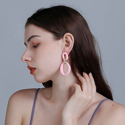 RUOFFETA Acrylic Rectangle Earrings, Fashion Acrylic Square/Oval/Hoop Statement Drop Earrings for Women - color: Pink Oval
