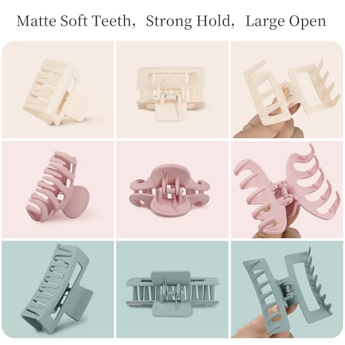 12 Pcs Hair Claw Clips for Women, 3 Styles Large Medium Small Hair Clips for Thick Thin Hair, Neutral Colors(Pink,White,Blue,Black) - color: Pink,White,Blue,Black