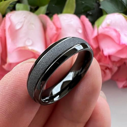 TUTISS 6mm 8mm Black/Gold/Rose Gold/White Tungsten Rings for Men Women Fashion Engagement Wedding Bands Sandblasted Finish I Love You Engraved Comfort Fit - color: 6mm Black Tungsten