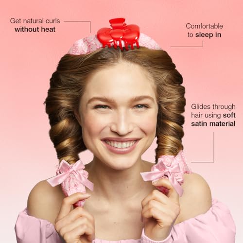 Hello Kitty x Kitsch Satin Flexi Rods, Heatless Curling Rod - 4pc Set | Flexi Rod for Heatless Curl Overnight for Women, Comfortable Hair Curlers to Sleep In for Frizz-Free, No Heat Damage Styling