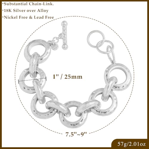 18K Gold Plated Hammered Toggle Bracelet for Women | Chunky hammered statement bracelet with a toggle closure and 3 adjustable sizes, designed for everyday wear and gifting - style: Style Four