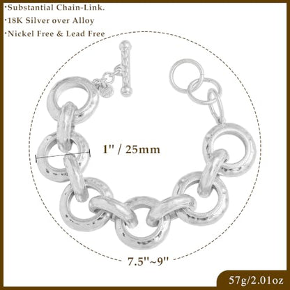 18K Gold Plated Hammered Toggle Bracelet for Women | Chunky hammered statement bracelet with a toggle closure and 3 adjustable sizes, designed for everyday wear and gifting - style: Style Four