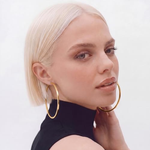 925 Sterling Silver Hoop Earrings Silver Hoops Earring Large Hoop Earrings | Jewelry for Her Gift Large Silver Hoop Earrings Hypoallergenic Thin Hoop Earring for Women Sensitive Ears 20/30/40/50/60/70mm - color: 40mm Gold