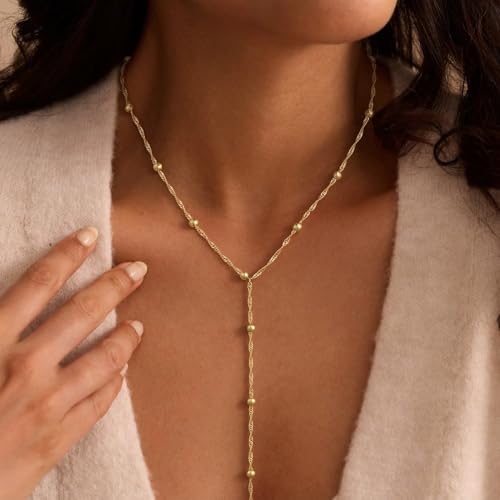 VIROMY Gold Long Y Necklaces for Women Trendy - Dainty Lariat Chain Drop Pendant Necklace for Women Gold Statement Jewelry - color: Y Necklace 11