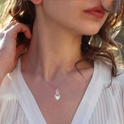 STARCHENIE 925 Sterling Silver Infinity Pearl Necklace for Women | 8mm Freshwater Cultured Pearl，925 Sterling Silver 18"+2" Chain，Christmas Mother's Day Jewelry Gift for Mom, Sister, Friend - color: Silver