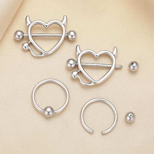 G&O JFU 7 Pairs Nipple Piercing Jewelry 14G Stainless Steel Tongue Rings Nipple Barbells Bunny Nipple Rings for Women Men