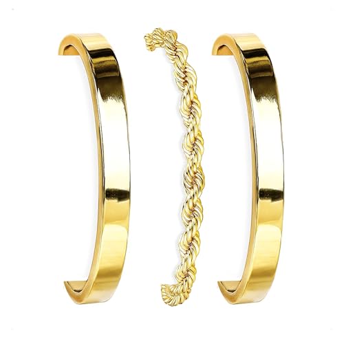 HERIER Gold Bracelets for Women 18k Gold Plated Bracelet Stack Bangle Cuff Bracelet Set for Women Non Tarnish Beaded/Paperclip/Cuban Link Chain Bracelets Jewelry for Women Trendy - style: Cuff Rope3-Gold