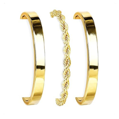 HERIER Gold Bracelets for Women 18k Gold Plated Bracelet Stack Bangle Cuff Bracelet Set for Women Non Tarnish Beaded/Paperclip/Cuban Link Chain Bracelets Jewelry for Women Trendy - style: Cuff Rope3-Gold