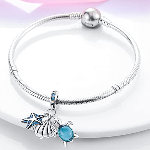 925 Sterling Silver Charm for Bracelet Necklace Women Dangle Pendant Beads | Love Faith Mom Ocean travel Butterfly Party Charm Beads Pendants DIY Jewelry Gift - color: Scallop Starfish Turtle Charms