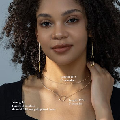Layered Necklaces for Women - 14K Dainty Gold Plated Layering Chokers Necklaces Set Multilayer Delicate Necklace Trendy Adjustable Long Layered Necklaces for Women - style: 16 Circle Karma Necklace