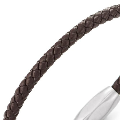 COOLSTEELANDBEYOND Minimalist Mens Women Leather Bracelet, Thin Braided Leather Bangle, Steel Oval Magnetic Clasp - color: C-Color: Brown