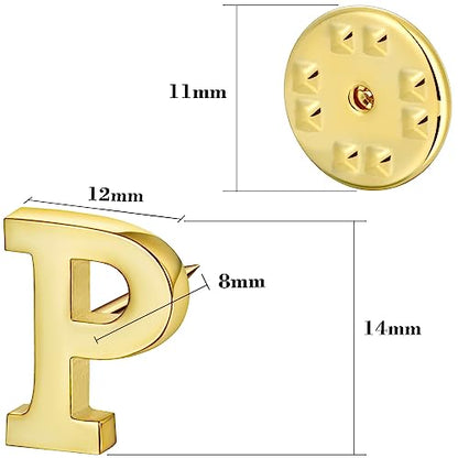 Initial Lapel Pin for Men Women, Brooch Pins for Men Suits, Metal Button Pins in 18K Gold and Silver Tone. - color: Gold-P