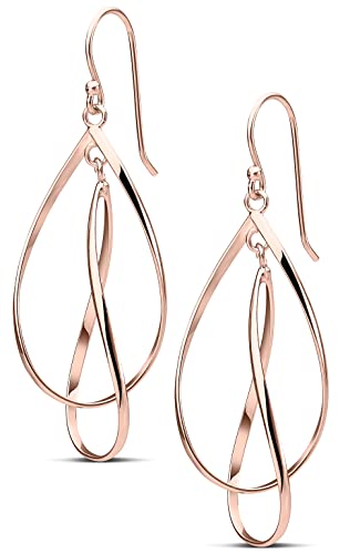 Milla Dainty Silver Drop Earrings for Women and Dangling Gold Earrings | Hypoallergenic, Easy to Wear, Available in 14K Gold, Rose Gold, or Silver Plated Finish, Different Designs - color: Double Teardrop / Rose Gold Plated