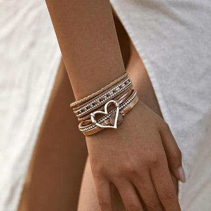 Long tiantian Boho Leather Wrap Bracelets Gifts Trendy Stuff Layered Bangles Bracelets for Women Modern Stackable Infinity Bracelets Bohemian Jewelry Gifts for Women Birthday Gifts - color: A9:Bracelets for Women Trendy(champagne)