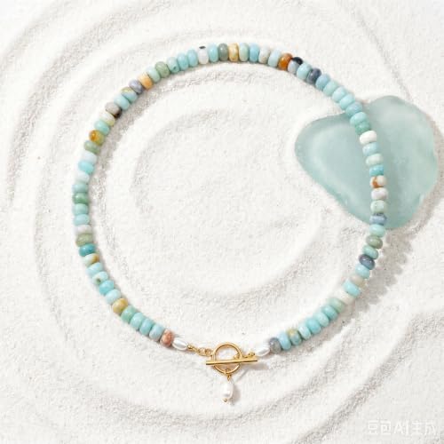 Beaded Gemstone Necklaces for Women, Bohemian Choker Natural Stone Bead Decoration Summer Beach Handmade Jewelry Necklace