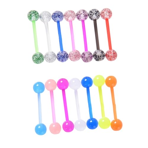 DATOA 16/48Pcs 14G Glow in Dark Flexible Acrylic Straight Tongue Barbell Nipple Ring Retainer Piercing Jewelry for Women Men - style: 16Pcs