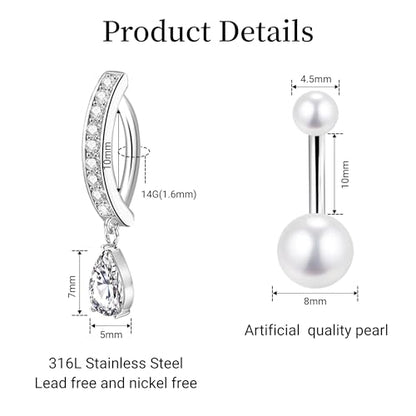 LEE&RO Gold Belly Button Ring for Women - Surgical Steel Navel Piercing Jewelry 14G - color: Silver