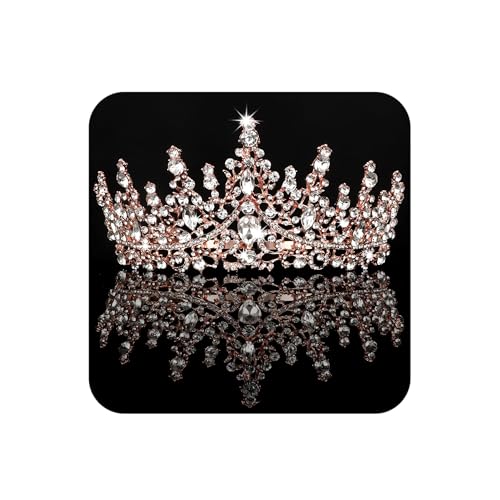 COCIDE Tiara and Crown for Women Crystal Queen Crown Rhinestone Tiara for Girl Bride Wedding Hair Accessories for Bridal Birthday Party Prom for Halloween Cos-play Costume Christmas - color: T3,Rose Gold
