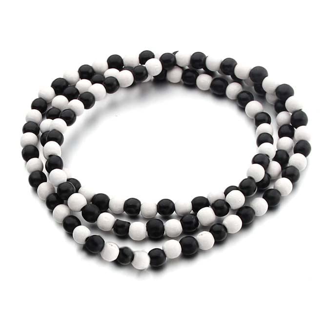 COLORFUL BLING 8MM Natural Wood Bead Necklace Africa Wooden Chain Statement Unisex Chunky Strand Necklaces Hip Hop Jewelry - color: white black