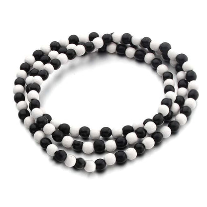 COLORFUL BLING 8MM Natural Wood Bead Necklace Africa Wooden Chain Statement Unisex Chunky Strand Necklaces Hip Hop Jewelry - color: white black