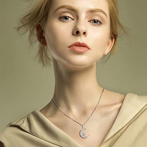 Sterling Silver Crescent Moon Star Necklace Cubic Zirconia Jewelry for Teen & Women Ladies Dainty 18" Chain - color: Crescent Moon