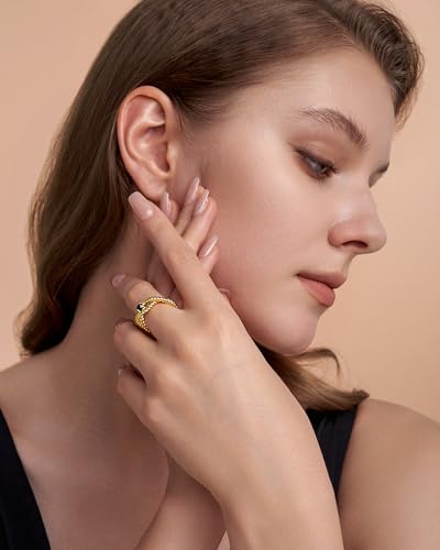 SNGIA 18K Gold Plated Adjustable Open Ring for Women Natural Stone CZ Statement Ring Tiger Eye Emerald Ruby Lapis Black Onyx Turquoise Evil Eye Boho Stackable Cocktail Ring Birthday Gift Jewelry - style: Onyx