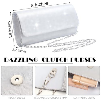 4 Pcs Silver Clutch Purse Jewelry Set for Women Rave Accessories Evening Rhinestone Purse Silver for Bride Wedding - style: Elegant Style